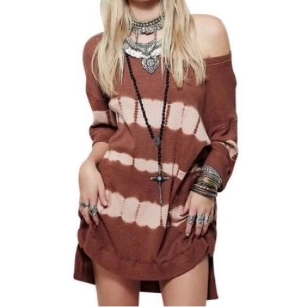 WE THE FREE People Tunic Cannon Wash Tye Dye Hi Lo Pockets Waffle Women’s Medium